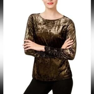 Vince Camuto | Ruched Sleeve Black and Gold Metallic Top Size S